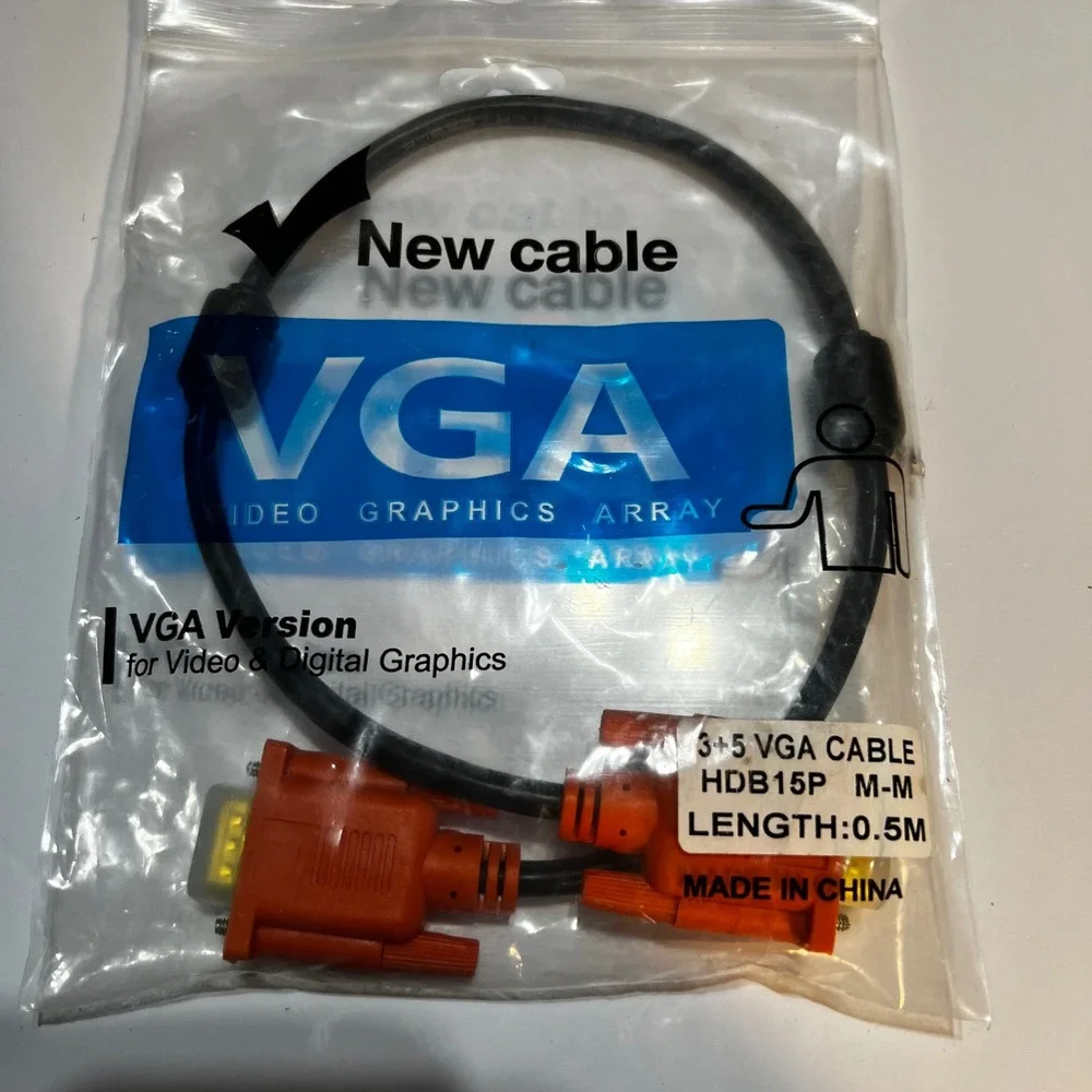 Generic 0.5M VGA Cable Black Orange HDB15P M-M 3+5 Video Graphics Array Cord
